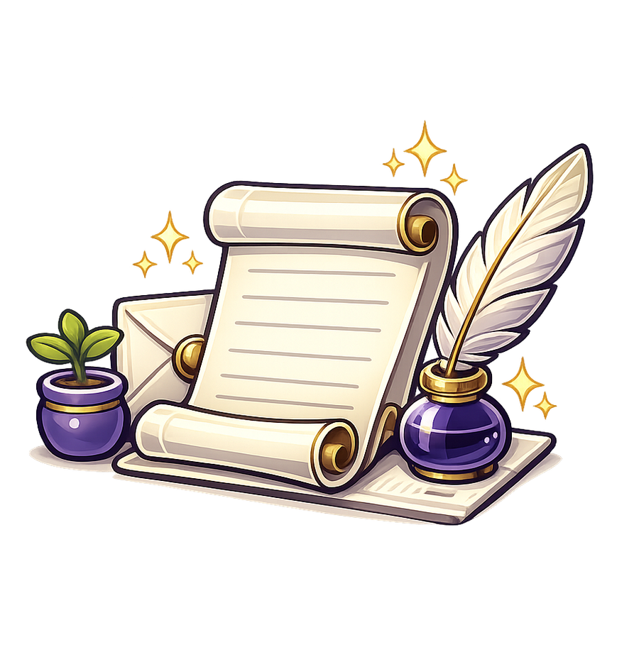 Illustration of an enchanted message scroll and envelope for contacting Your SEO Wizard