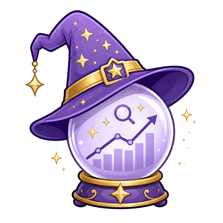 SEO tools crystal ball illustration for reporting graphs