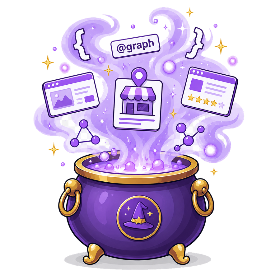 Schema markup cauldron illustration for technical SEO structured data