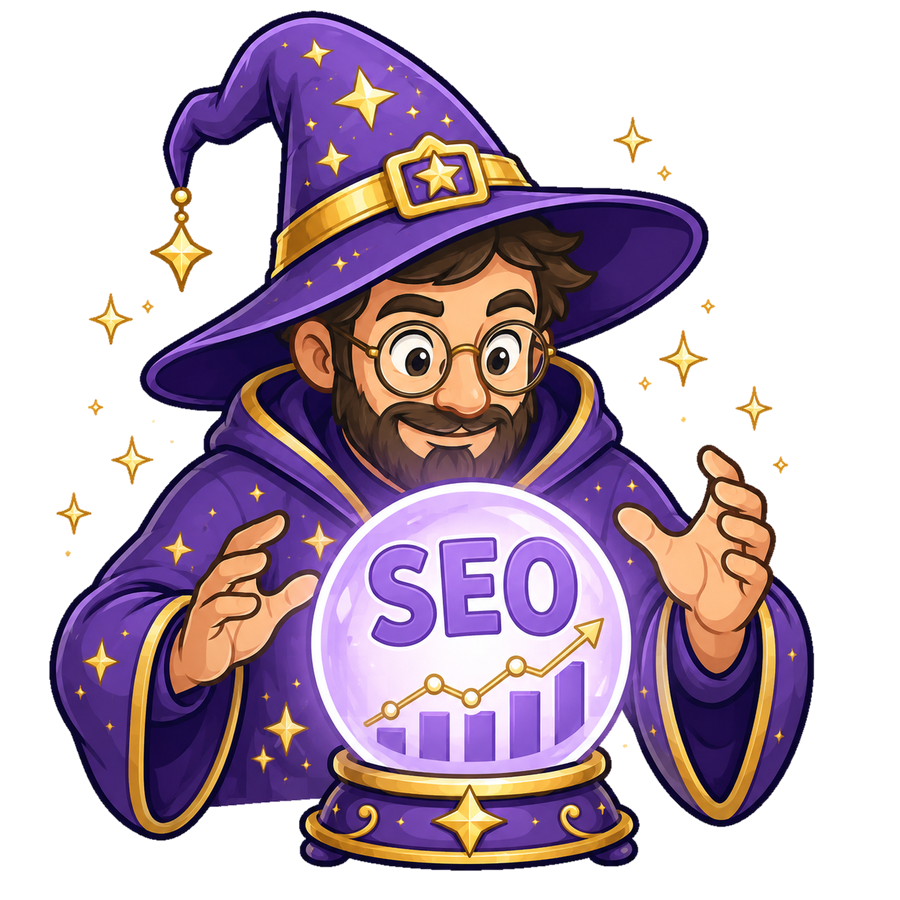 SEO Wizard crystal ball illustration for technical SEO services